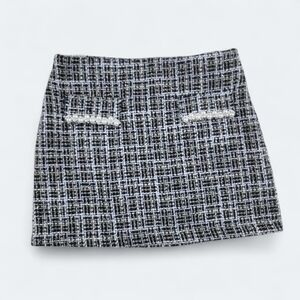 Flying Tomato Tweed Mini Skirt with Pearl Accents Size Large - Black and White